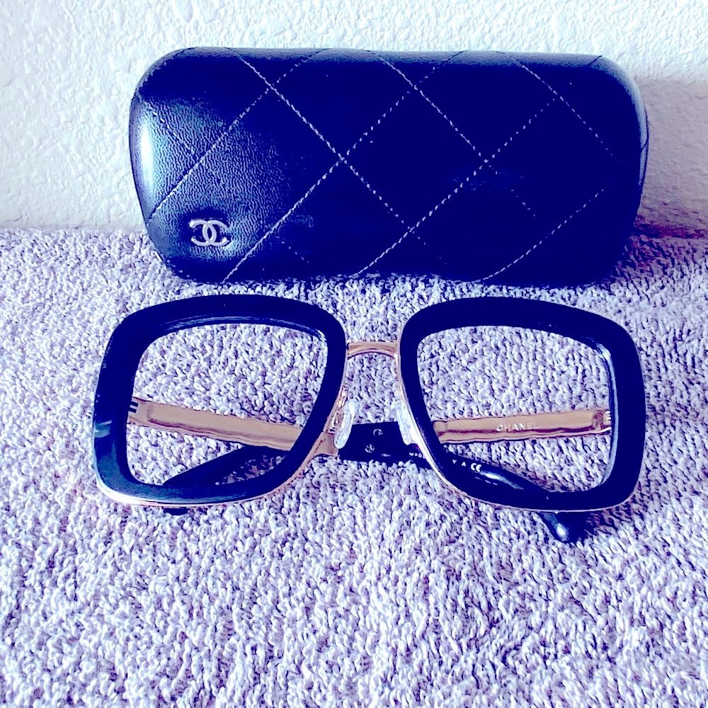 CHANEL Black and Gold Square Glasses